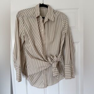 Abercrombie & Fitch, Women Beige/Black Striped Shirt, Sz L, Minimalist, Quiet Lu